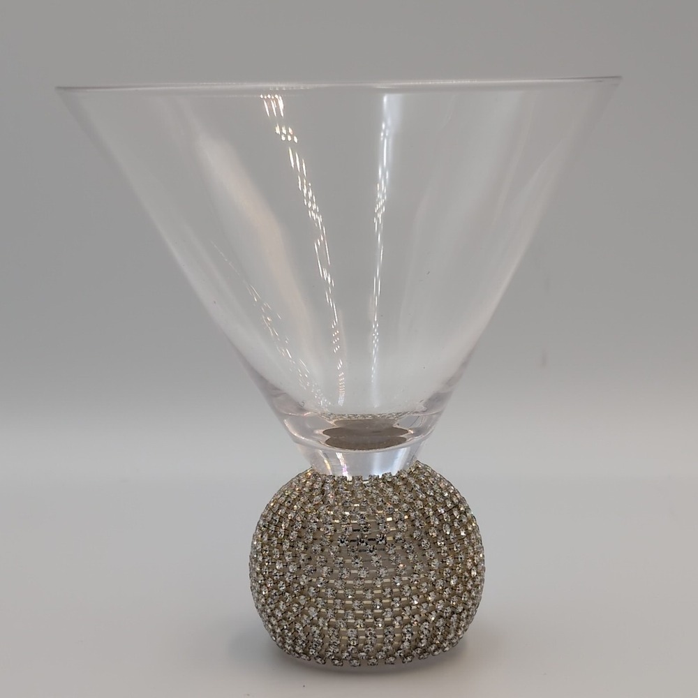 Crystal Ball 8 OZ Glam Martini Clear Wine‎ Glass Cup w/ Rhinestone Ballstem